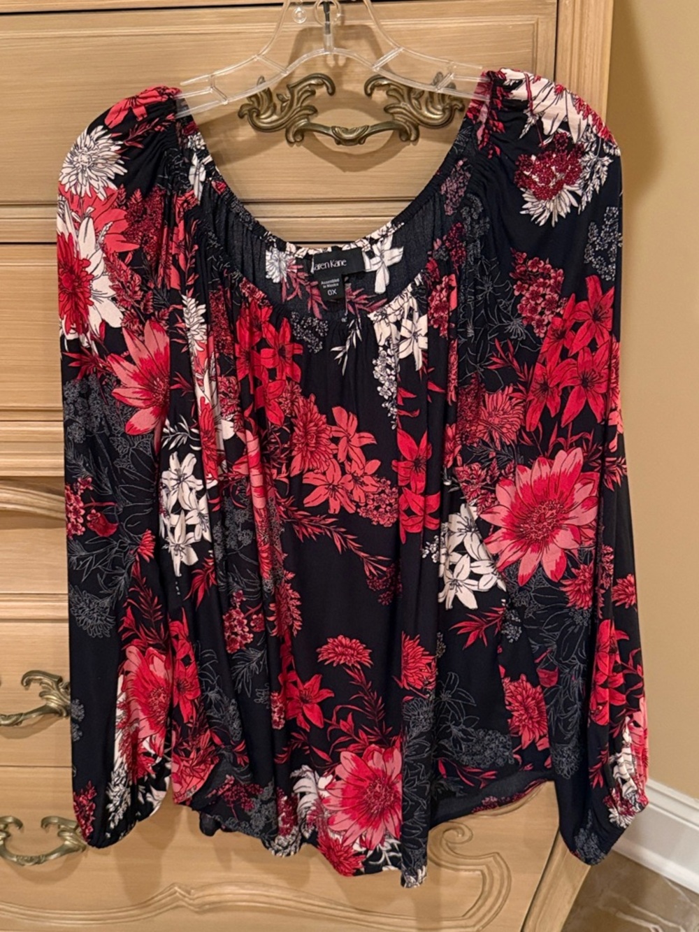 Karen Kane Women's Black Floral Blouse in Red & White